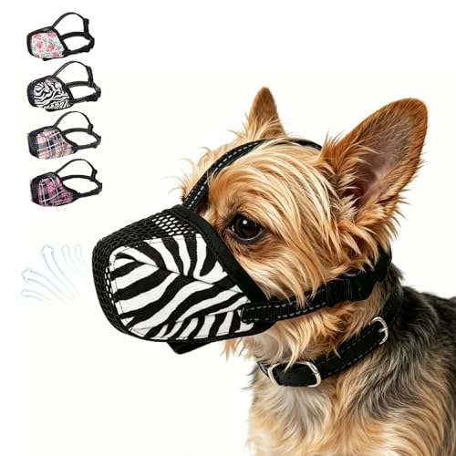 KOOLTAIL Dog Muzzle, Soft Muzzle for Small Medium Large Sized Dogs to Anti & Prevent Barking Grooming Biting, Reflective Adjustable Air Mesh Basket Muzzles, Allows Panting and Drinking,Tiger S - color: Tiger, size: Small