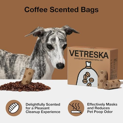 VETRESKA Dog Poop Bags, Coffee Scented Waste Bags, Leak Proof, Extra Thick and Large Dog Pet Bags for Dogs and Cats - 300 Count (20 Refill Rolls) - size: 1 Count (Pack of 300), style: coffee