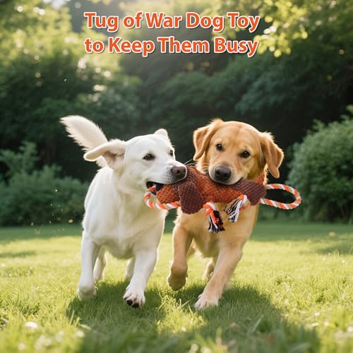 Drmstow Interactive Dog Toys for Large Dogs - Durable Rope Tug of War Toy with Squeaker & Crinkle - Tough Plush Chew Toys for Teeth Cleaning, Boredom Relief & Active Play - color: Brown2