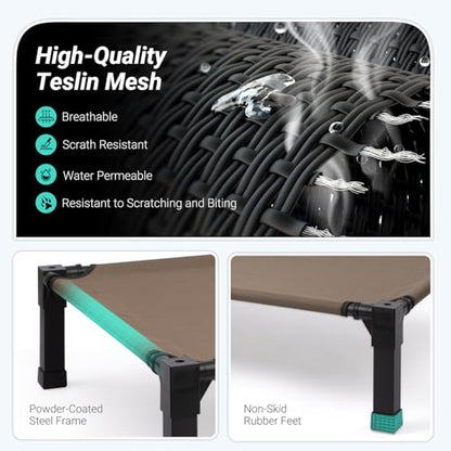 Niubya Elevated Outdoor Dog Bed, Cooling Elevated Pet Cot, Steel-Framed and Non-Slip Feet, Raised Dog Bed with Waterproof, Washable, Breathable Teslin Mesh, 42in - color: Brown, size: 42"L x 30"W x 8.5"H