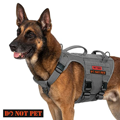 OneTigris Tactical Dog Harness with 5X Metal Buckle,Dog MOLLE Vest with Handle,No Pulling Front Clip,Hook and Loop Panel for Dog Custom Patch (XL, Grey) - color: Grey, size: XL