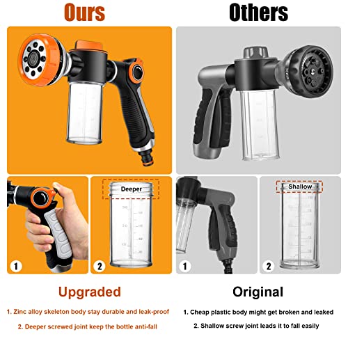 8 in 1 Garden Hose Nozzle Sprayer, Upgrade Dog Wash Hose Attachment with 3.5OZ/100CC Soap Dispenser Bottle and Dog Shower Brush, Ideal for Watering Flowers, Car Washing, Dog and Horse Bathing - color: Orange