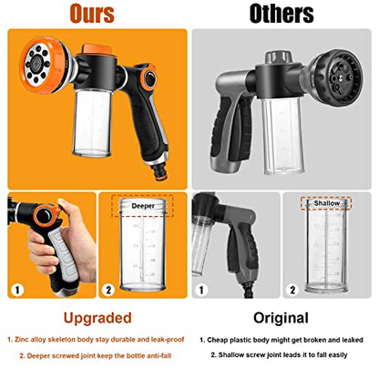 8 in 1 Garden Hose Nozzle Sprayer, Upgrade Dog Wash Hose Attachment with 3.5OZ/100CC Soap Dispenser Bottle and Dog Shower Brush, Ideal for Watering Flowers, Car Washing, Dog and Horse Bathing - color: Orange