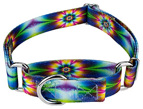 Country Brook Petz - Tie Dye Flowers Martingale Dog Collar - Groovy Collection Featuring Far Out Designs (1/2 Inch, Extra Small) - color: Tie Dye Flowers, size: Extra Small (Pack of 1)