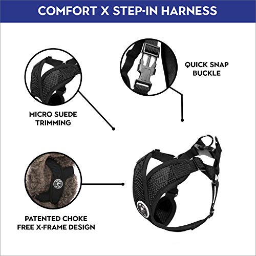 Gooby - Comfort X Step-in Harness, Choke Free Small Dog Harness with Micro Suede Trimming and Patented X Frame, Black, Small - color: Black, size: Small