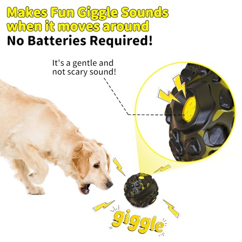 Dog Ball for Aggressive Chewers - Interactive Dog Toy Giggle Balls Fun Squeaky Sound to Keep Them Busy, Durable for Small Medium Large Breeds, Rubber Chew Toys, As Seen on TV, Black & Yellow - color: Black & Yellow
