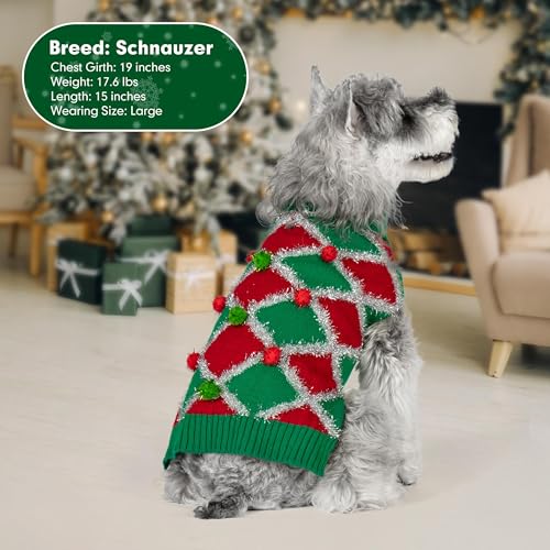 cyeollo Dog Christmas Sweater, Turtleneck Dog Sweaters for Small Dogs Girl Xmas Knitted Pullover Puppy Dogs Clothes Soft Holiday Outfit, Green Small - color: Christmas-Ball, size: Small