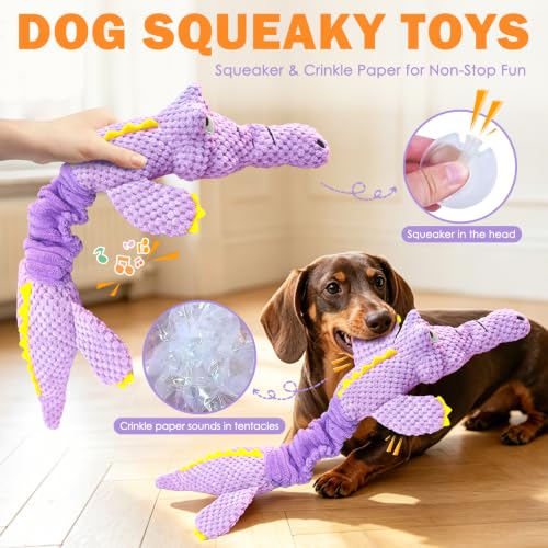 WOWBALA Squeaky Dog Toys for Puppy to Medium Breeds | Interactive Tug of War Dog Toys with Crinkle Paper, Plush Chew Puppy Toys to Keep Them Busy, Training Reward Gift for Dogs - color: Light Purple
