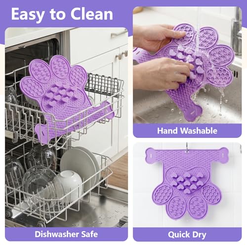 Dog Lick Mat with Suction Cups, Slow Feeder & Enrichment Mat for Dogs & Cats, Silicone Feeding Mat for Wet & Dry Food, Anxiety Relief, Mess-Free Foldable Pocket Design, Purple - color: Purple