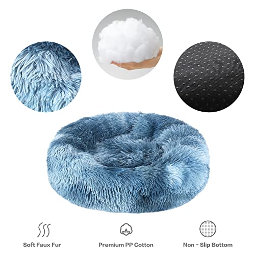 NOYAL Calming Donut Dog Bed for Small to Medium Dogs & Cats - Plush Faux Fur Anti-Anxiety Pet Bed with Machine Washable Cover & Non-Slip Base - color: Gradient Blue, size: Medium 23.6''