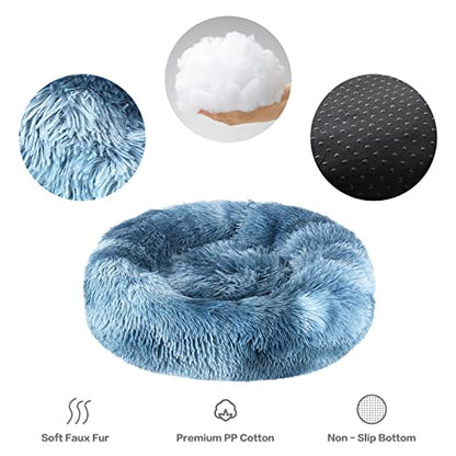 NOYAL Calming Donut Dog Bed for Small to Medium Dogs & Cats - Plush Faux Fur Anti-Anxiety Pet Bed with Machine Washable Cover & Non-Slip Base - color: Gradient Blue, size: Medium 23.6''