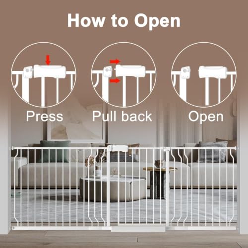 WAOWAO Baby Gate 134-158cm(53-62인치) 엑스트라 와이드 압력 장착 워크 스루 스윙 자동 닫힘 안전 화이트 메탈 유아 어린이 개 애완동물 강아지 계단, 출입구, 주방용 - color: 화이트., size: 52.8-61.8"/134.11-156.97cm