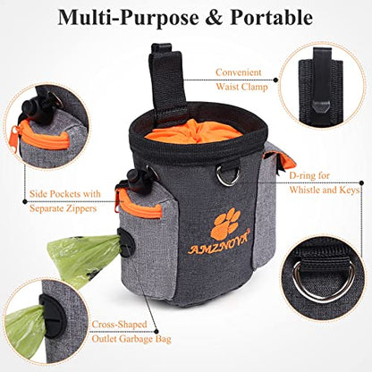 AMZNOVA Dog Treat Bag Treatnow Dog Treat Pouch, Training Pouch with Waist Belt & Clicker for Training & Walking, Waist Clip On Snack Fanny Pack for Pet, 3Cups, Heather Black - color: Heather Black