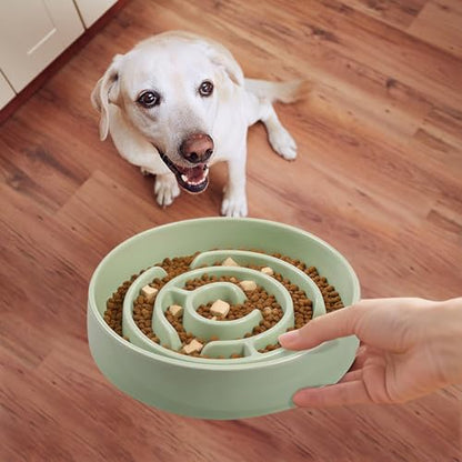Ceramic Slow Feeder Dog Bowl,1.5 Cups Pet Slow Feeder for Small and Medium Breed,Puzzle Dog Food Dish,Anti-Gulping,Stop Bloat,Preventing Choking - color: Green - A