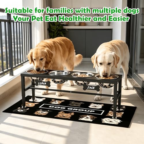 SHAINFUN Adjustable Height Dog Bowl Stand with 4 Bowls for Multi-Dog Homes– Elevated Dog Bowls for Large Breeds with Anti-Slip Mat, Raised Feeding Station with Stainless Steel Bowls - color: Black-1.7L-Four