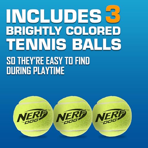 Nerf Dog Tennis Ball Blaster Dog Toy Gift Set, Tennis Ball Dog Fetch Toy Launches up to 50 ft, Dog Ball Thrower for All Breeds Includes Translucent Blue Tennis Ball Launcher and 3 Dog Tennis Balls - size: 4 Piece Set