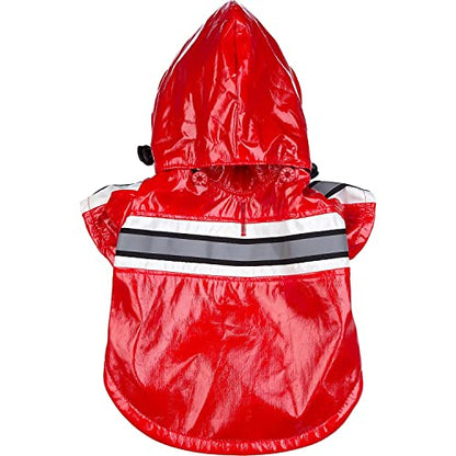 Pet Life ® Reflecta-Glow Multi-Adjusting Reflective Year-Round Fleece Reversed PVC Pet Jacket Waterproof Dog Raincoat with Removable Hood - color: Red, size: Medium