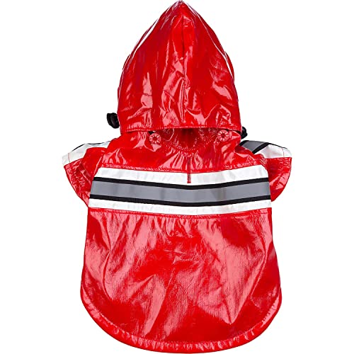 Pet Life ® Reflecta-Glow Multi-Adjusting Reflective Year-Round Fleece Reversed PVC Pet Jacket Waterproof Dog Raincoat with Removable Hood - color: Red, size: Small