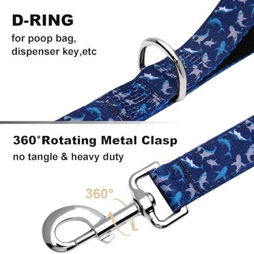 Double Handle Dog Leash 6 Foot with 2 Padded Handles, Heavy Duty Nylon Dog Leash with Traffic Control Handles,Walking Training Lead, Deep Blue Shark - color: Deep Blue Shark, size: 1 in x 6 ft