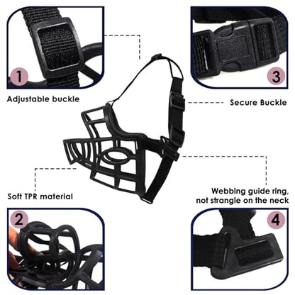 Mayerzon Dog Muzzle for Medium Large Dogs Golden Retriever German Shepherd, Basket Muzzle for Anti Biting Chewing with Adjustbale Strap, Allows Panting Drinking(M, Black) - size: M-Snout Cir 9.5-10.25"