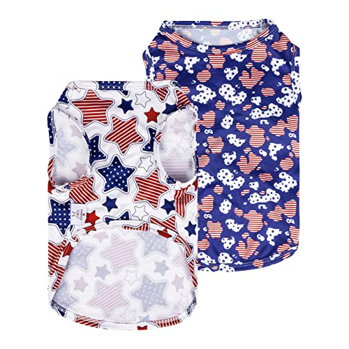 CuteBone Dog Shirts 2-Pack Soft Pet Clothes Breathable Summer Vest for Small Puppy and Stretchy Cat Apparel - color: Stars&map, size: Small