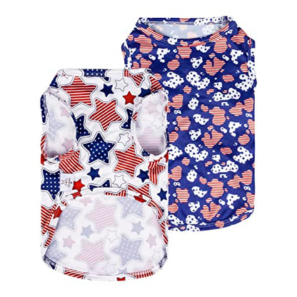 CuteBone Dog Shirts 2-Pack Soft Pet Clothes Breathable Summer Vest for Small Puppy and Stretchy Cat Apparel - color: Stars&map, size: Small