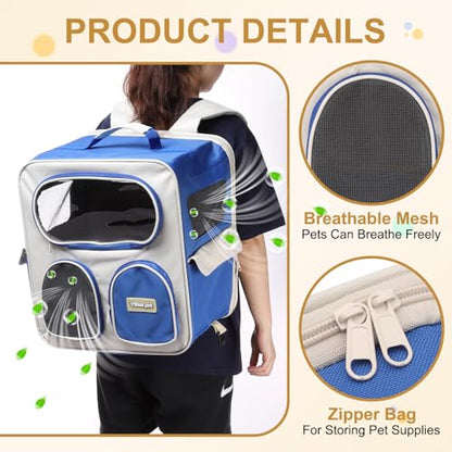 Pet Backpack Carrier, Portable and Ventilated, Nylon Dogs Cats and Small Animals Travel Bag 14.96", (Sea Blue, 1 Pcs), Intended for Hiking/Camping/Traveling - color: Sea Blue