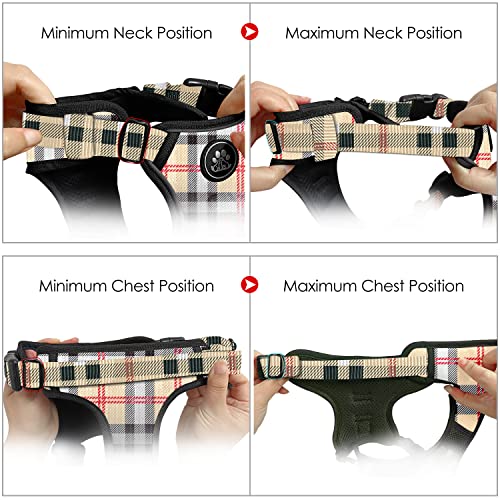 NESTROAD No Pull Dog Harness with Leash, Reflective No Choke Pet Vest Harness,Adjustable Soft Padded Dog Harness with Easy Control Handle for Small Dogs(Checkered Beige,Small) - color: Checkered Beige, size: 【S】neck 11-15" chest 15-21"