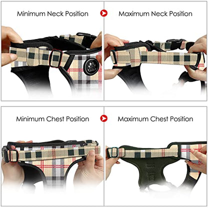 NESTROAD No Pull Dog Harness with Leash, Reflective No Choke Pet Vest Harness,Adjustable Soft Padded Dog Harness with Easy Control Handle for Small Dogs(Checkered Beige,Small) - color: Checkered Beige, size: 【S】neck 11-15" chest 15-21"