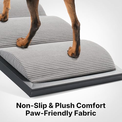 Veehoo Dog Ramp for Bed Couch Height Adjustable from 17" to 23", Foldable Stairs for Dogs to Get on Bed 17" Extra Wide, Portable Pet Doggie Steps Indoor with Non Slip Pad, Support up to 150 lbs - size: 48"L x 17"W x 23"H