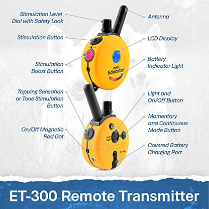 Educator ET-300 Mini E Collar for Dog Training with Remote - 1/2 Mile Range, Waterproof, 100 Blunt Stimulation Levels, Tone or Vibration Mode, Night Light Tracking for Small, Medium & Large Dogs - size: 1-Dog (ET-300)