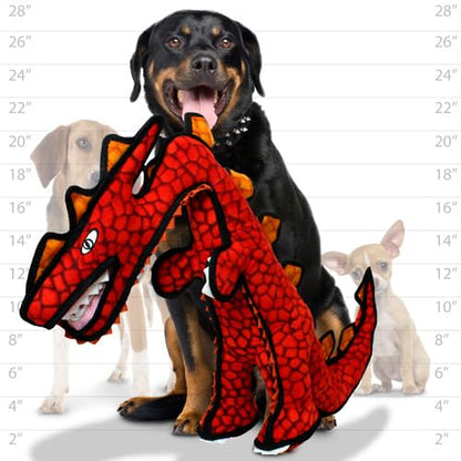 TUFFY - World's Tuffest Soft Dog Toy - Dinosaur Destructosaurus - Multiple Layers. Made Durable, Strong & Tough. Interactive Play (Tug, Toss & Fetch). Machine Washable & Floats - color: Red Destructosaurus Dinosaur