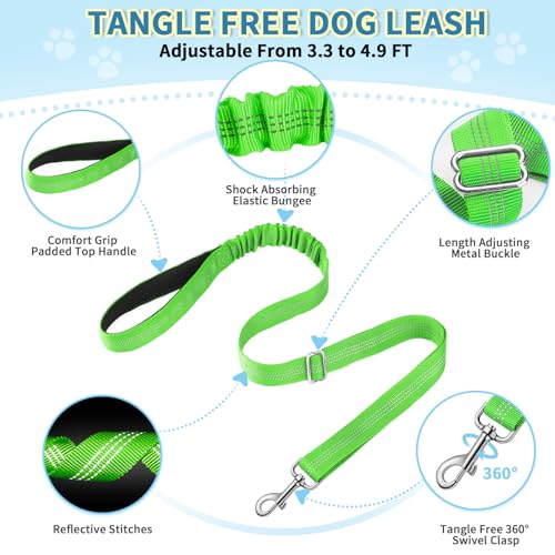 Lukovee Soft Padded Small Dog Harness (X-Small, Green) with 4ft Lightweight Leash, Adjustable Reflective Vest for Walking, Running, Hiking, Training - color: Green - with Stripe, size: XS ( Chest 14'' ~ 18'')