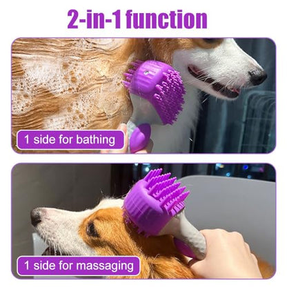 Pet Bath Brush, 2 in 1 Dog Grooming Brush with Built-in Shampoo Dispenser for Dogs and Cats Shower - color: Blue