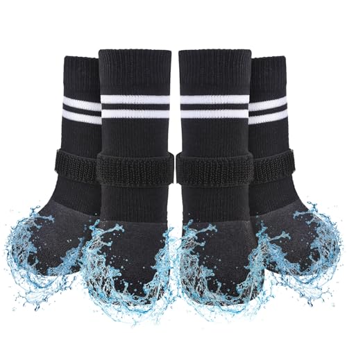 SCENEREAL Anti Slip Dog Boots & Paw Protectors for Hardwood Floor, Extended Dog Socks to Prevent Licking Paws, Waterproof Pet Snow Rain Shoe for Winter Medium Senior Dogs, Black M - color: Black, size: Medium(Paw width 2.04in/5.2cm)