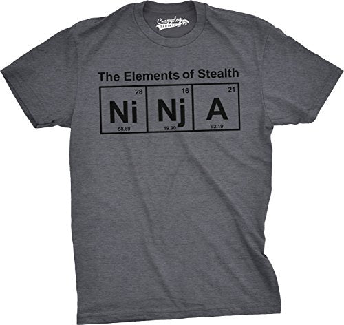 Mens Ninja Element of Stealth T Shirt Funny Adult Humor Graphic Nerdy Tees - color: Dark Heather Grey, size: Large