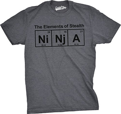 Mens Ninja Element of Stealth T Shirt Funny Adult Humor Graphic Nerdy Tees - color: Dark Heather Grey, size: XX-Large