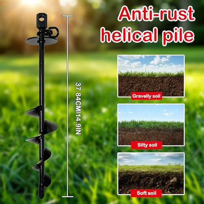 Dog Tie Out Stake Heavy Duty: 14.9in x0.47in Spiral Ground Anchor with 360° Stainless Swivel, Drill Adapter and Manual Steel Rod, Strong Tie Out System for Large Dogs in Yard and Outdoor Use