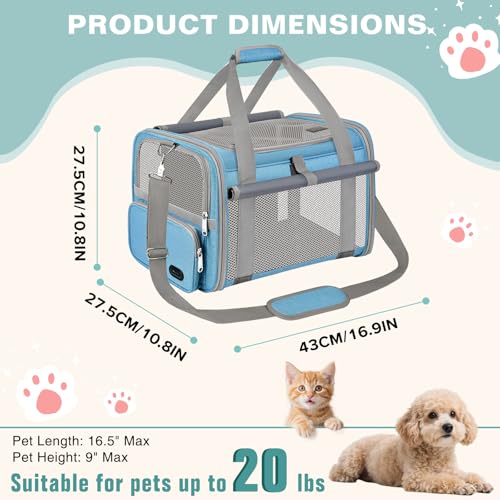 Soft Cat Carrier for Pets Up to 20 Lbs, Collapsible Cat Carrier Bag with Privacy Curtains, Airline Approved Small Pet Carrier for Small Medium Cats Dogs Puppy, Washable Soft Pet Travel Bag Dog Carrier - color: Sky Blue