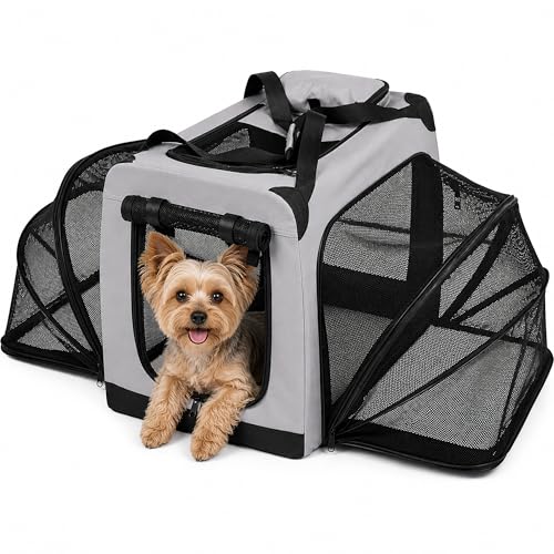 Pet Life ® 'Hounda Accordion' Metal Soft-Folding Collapsible Dual-Sided Triple-Expandable and Collapsible Folding Travel Dog Crate and Pet Playpen - color: Dark Grey, size: 27.5"L x 20.5"W x 27.5"H