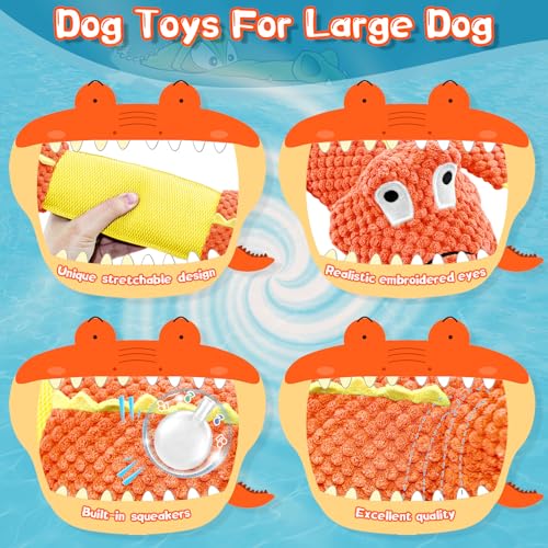 WOWBALA Interactive Tug of War Dog Toys for Small to Large Breeds-Squeaky Puppy Toys with Crinkle Paper, Stuffed Chew Dog Toys to Keep Them Busy, Training Reward Gift (Orange) - color: Orange