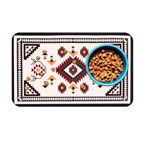 Dog Food Mats for Floors Boho Waterproof Mat for Cat Food and Water Bowls - Absorbent Quick Dry Non Slip Mat for Pet Feeding - color: Boho Plaid, size: 24"L x 16"W