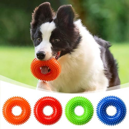 Dog Toys Squeaky - Spiky Ring for Chewers Dog Teething Toy with Rope, Squeaky Puppy Teething Spikey Glitter Ring Chew Toy, Aggressive Chew Indestructible for Puppy Teething Boredom Relief (Green) - color: Green