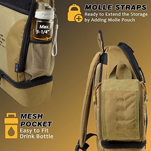 DBTAC Tactical Pet Backpack for Small Dogs & Cats - Compact Travel Bag with Insulated Pocket & 1x Detachable Food Container Included | Outdoor Hiking, Road Trip, Airplane Approved (Brown) - color: Brown