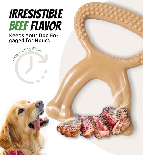 Durable Dog Chew Toy for Aggressive Chewers, Indestructible Nylon Bone Dental Care Teeth Cleaning Chew Toy for Small, Medium and Large Dogs, Keep Them Busy, Irresistible Beef Flavor (Brown) - color: Brown
