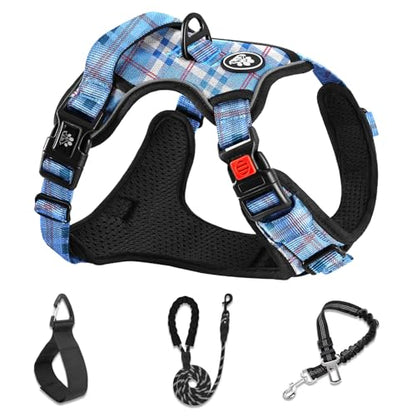 NESTROAD No Pull Dog Harness with Leash, Reflective No Choke Pet Vest Harness,Adjustable Soft Padded Dog Harness with Easy Control Handle for Small Dogs(Checkered Blue,Small) - color: Checkered Blue, size: 【S】neck 11-15" chest 15-21"