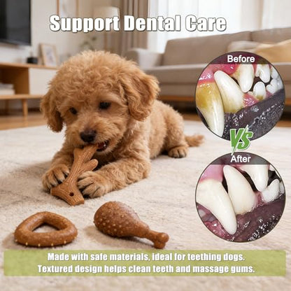 SCHITEC Dog Toys for Aggressive Chewers, 3 Pack Nylon & Wood Dog Chew Toy, Tough Chew Bone for Puppy Small Medium Dogs, Indestructible Teething Dog Toy, Chicken Flavor (Small) - style: Small