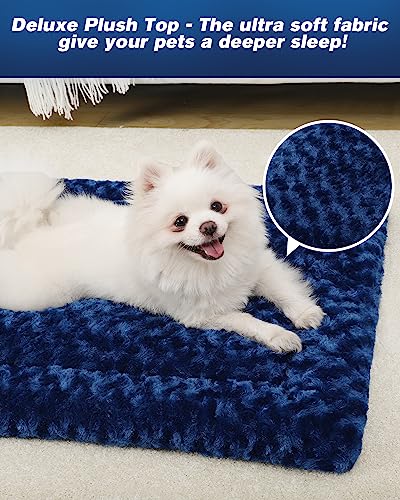 Washable Dog Bed Mat Crate Pad Soft Fluffy Pet Kennel Beds Dog Sleeping Mattress for Large Jumbo Medium Small Dogs, 48 x 30 Inch, Blue - color: Blue, size: 48.00" x 30.00" x 1.50"