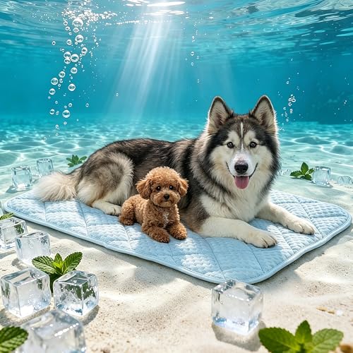 Cooling Mat for Extra Large Dogs, 51"x 37.5" Thick & Durable Dog Cooling Mat, Q-MAX>0.45, Double-Sided Cooling Pet Pad, Portable & Washable Dog Cooling Mat for Crate, Couch & Car - size: XX-Large - 51 x 37.5 Inch