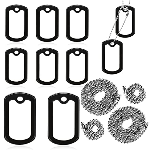 10 Pack Dog Tag Silencers, Black Engraved Tag Silicone Case with 4 Chains Army Dog Tags Silencers for Authentic Id Tags Rubbers Case to Reduce Noise